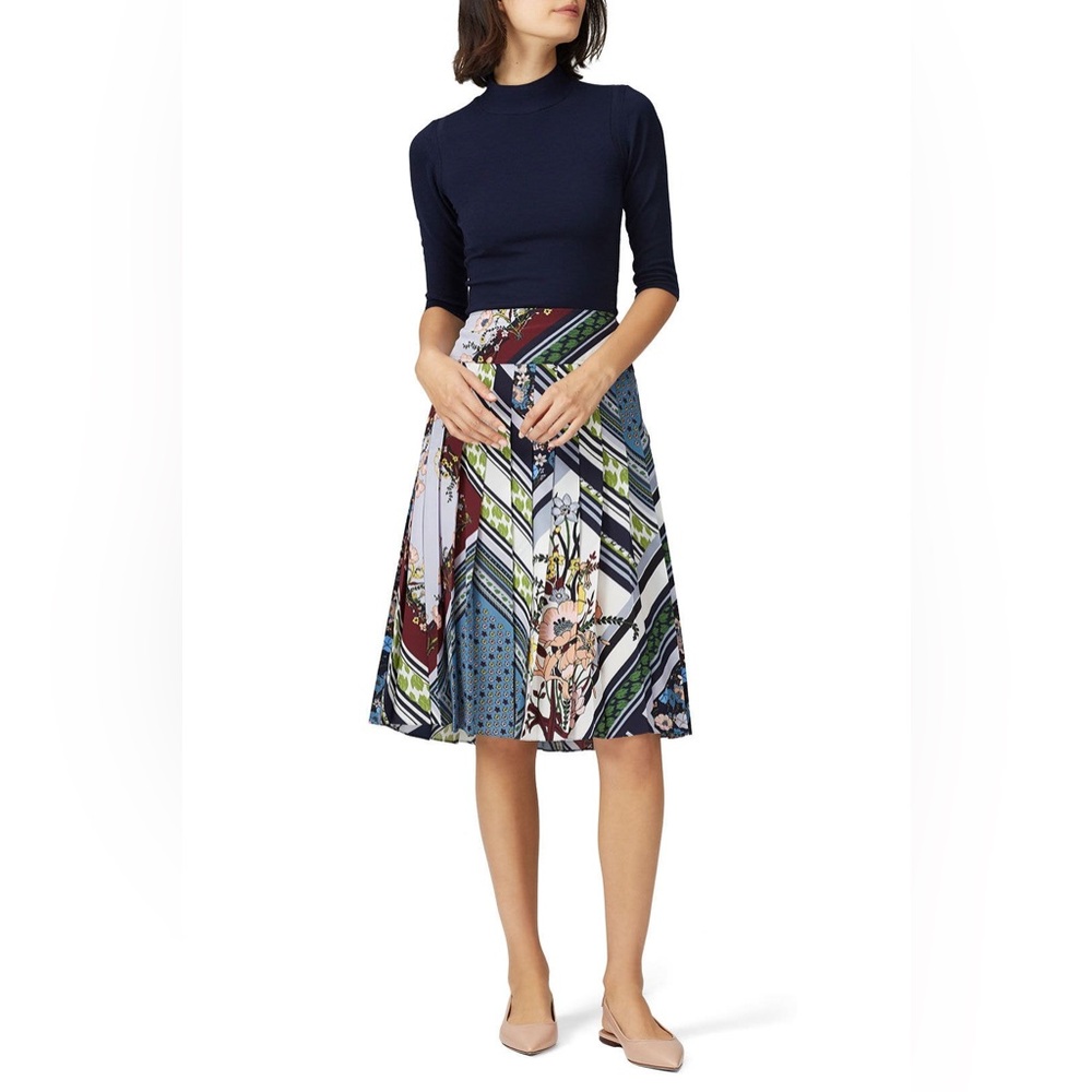 Tory Burch Silk Patchwork Skirt Pleated Multicolor 14